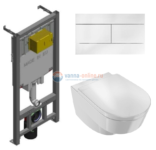 Инсталляция Jacob Delafon с безободковым унитазом Jacob Delafon Odeon Rive Gauche EDR102, сиденье микролифт клавиша белая, комплект 322983 Инсталляция Jacob Delafon с безободковым унитазом Jacob Delafon Odeon Rive Gauche EDR102, сиденье микролифт клавиша белая, комплект 322983