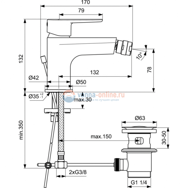 Смеситель для биде Ideal Standard CERAFINE O BC705XG Смеситель для биде Ideal Standard CERAFINE O BC705XG