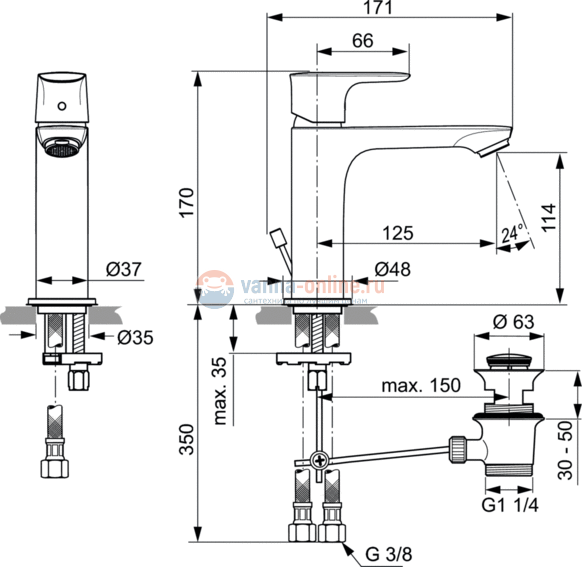 Смеситель для раковины Ideal Standard CONNECT AIR Grande A7012GN Смеситель для раковины Ideal Standard CONNECT AIR Grande A7012GN
