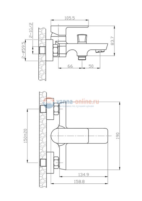 Смеситель Agger Brilliant A0310000 для ванны и душа, хром
