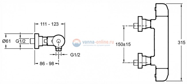 Смеситель Jacob Delafon Villette E23720-CP для душа, термостатический, хром