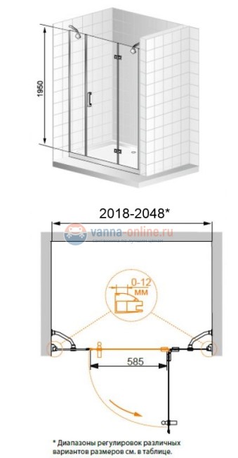 Душевая дверь Cezares ROYAL PALACE-B-13-90+60/60-CP 205 см