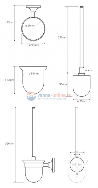 Ершик Bemeta Retro 144213018 11 x 15 x 36 см подвесной, хром/золото
