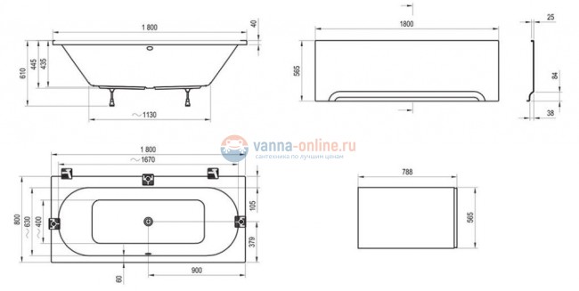 Акриловая ванна Ravak City, 180 х 80 см, белая, C920000000