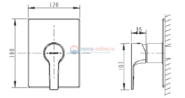 Смеситель Bravat Prolate PB85179C-A-RUS для душа 1-х функциональный (внешняя часть)