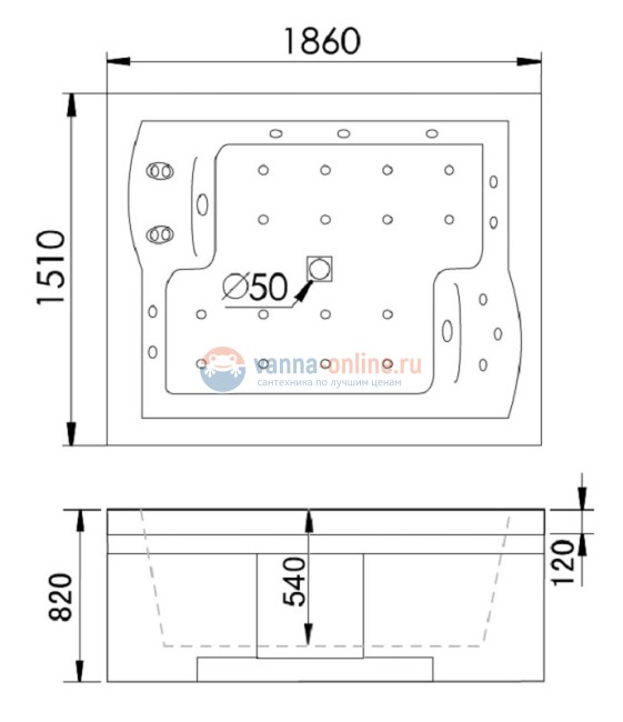 Ванна гидромассажная акриловая Gemy G9052 II K L/R, 186 х 151 см Ванна гидромассажная акриловая Gemy G9052 II K L/R, 186 х 151 см