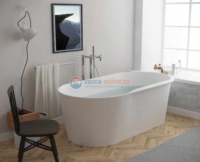 Ванна каменная Roca Raina 159 х 79 см 248466000, литой мрамор Stonex, овальная, белая Ванна каменная Roca Raina 159 х 79 см 248466000, литой мрамор Stonex, овальная, белая