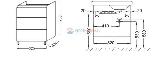 Тумба под раковину Jacob Delafon ODEON UP EB991G-N18 65 х 75 см, белый блестящий