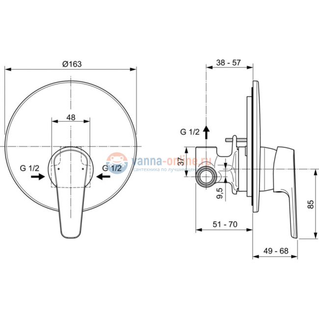 Встраиваемый смеситель для душа Ideal Standard CERAFINE MODEL O A7192AA