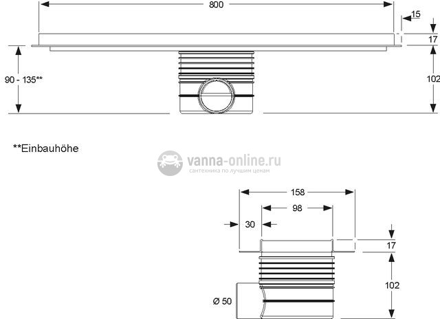 Дренажный канал MEPA Fliese 150326, 800 мм, в комплекте накладка под плитку, ножки, сифон 0,81л/с Дренажный канал MEPA Fliese 150326, 800 мм, в комплекте накладка под плитку, ножки, сифон 0,81л/с