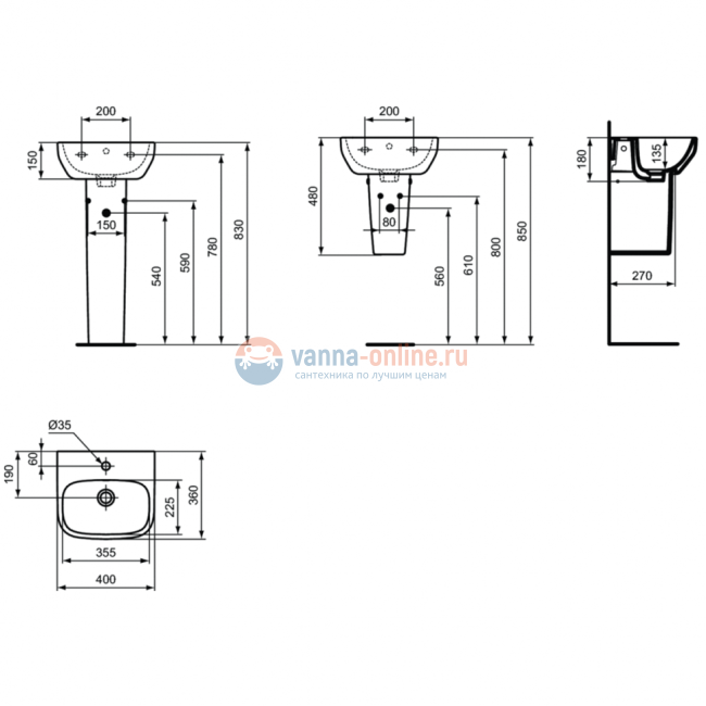 Раковина для рук 40 см Ideal Standard i.life A T470801 Раковина для рук 40 см Ideal Standard i.life A T470801
