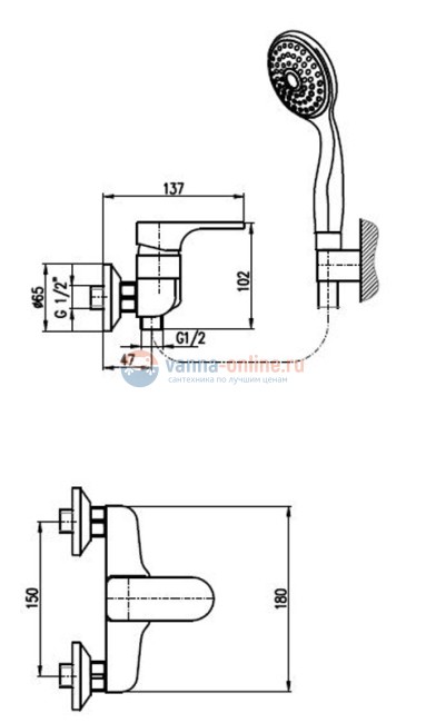 Смеситель для душа Rav-Slezak Yukon YU180.5/1, с душевым гарнитуром, хром