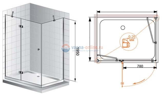 Душевой уголок Cezares VERONA-AH-1-100/90-C-Cr-L, 100 х 90 х 195 см, стекло прозрачное