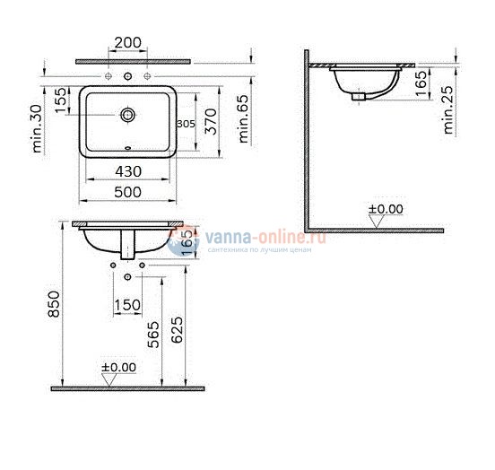 Раковина Vitra S20 5474B003-0618 встраиваемая снизу (43 см)