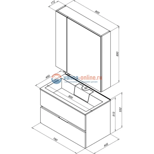 Тумба под раковину Aquanet Алвита 80 215120, цвет серый антрацит