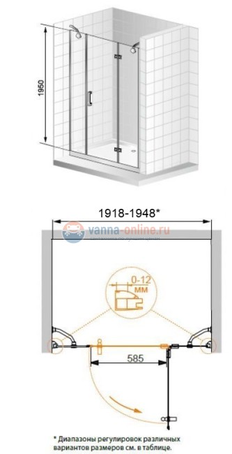 Душевая дверь Cezares ROYAL PALACE-B-13-100+60/40-CP 195 см