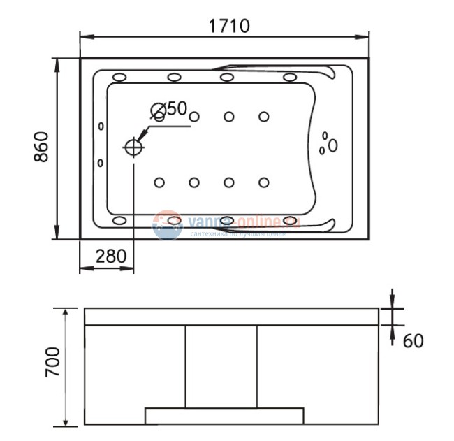 Ванна гидромассажная акриловая Gemy G9066 II K L/R, 171 х 86 х 83.5 см Ванна гидромассажная акриловая Gemy G9066 II K L/R, 171 х 86 х 83.5 см