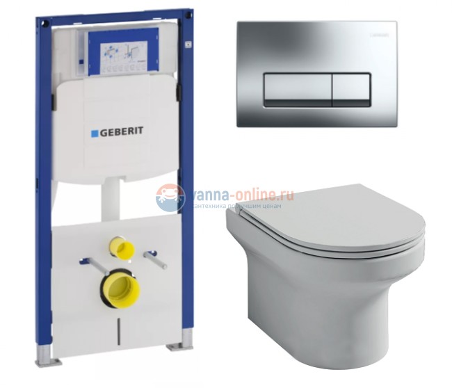 Инсталляция Geberit с безободковым унитазом Jacob Delafon Elite EDX114RU-00, сиденье микролифт, комплект 