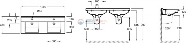 Раковина столешница двойная Jacob Delafon Struktura, EXF112-00, 120х48 см, подвесная