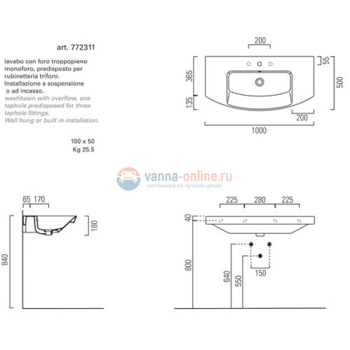 Раковина GSI Modo 772311, 100*50 см