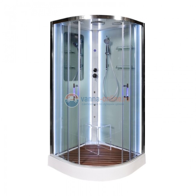 Душевая кабина Deto A 09 90 x 90 см, с крышей, Led с кнопкой и гидромассажем