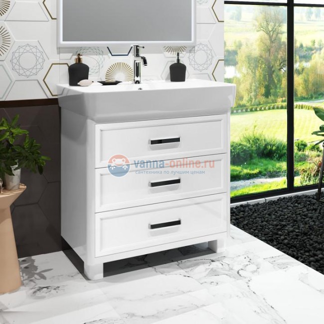 Тумба под раковину Opadiris Вегас 80 см напольная, 3 ящика, белый глянцевый, 00-00003259 Тумба под раковину Opadiris Вегас 80 см напольная, 3 ящика, белый глянцевый, 00-00003259