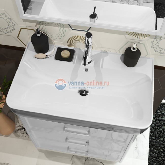 Тумба под раковину Opadiris Вегас 80 см напольная, 3 ящика, белый глянцевый, 00-00003259 Тумба под раковину Opadiris Вегас 80 см напольная, 3 ящика, белый глянцевый, 00-00003259