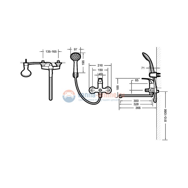 Смеситель Bravat Fit Cet F00416C для ванны c душевой стойкой