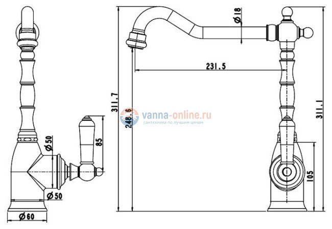 Смеситель Bravat Art River F775109C-1 для кухонной мойки, цвет хром