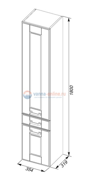 Пенал Aquanet Рондо 35, дверцы, ящик, белый антик, 00196774