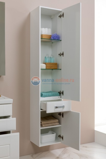 Пенал Aquanet Рондо 35, дверцы, ящик, белый антик, 00196774