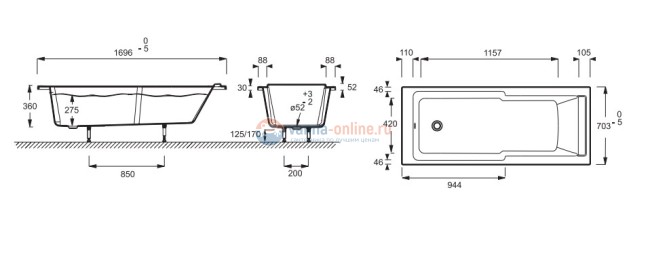 Акриловая ванна Jacob Delafon Struktura 170 х 70 см, E6D020RU-00