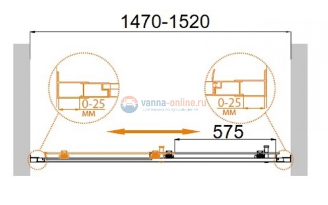 Душевая дверь в нишу Cezares Molveno MOLVENO-BF-1-150-C/P-Cr-IV, 150х190 см, стекло прозрачное/матовое, цвет профиля хром