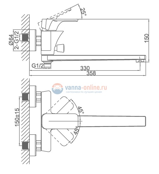 Смеситель D&K Berlin DA1433313 для ванны идуша, оранжевый Смеситель D&K Berlin DA1433313 для ванны идуша, оранжевый