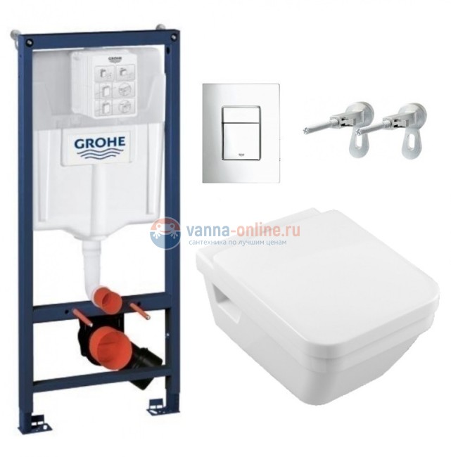 Инсталляция Grohe с унитазом Villeroy&Boch Architectura 5685 HR01 alpin, сиденье микролифт, 38775001/5685 HR01, комплект Инсталляция Grohe с унитазом Villeroy&Boch Architectura 5685 HR01 alpin, сиденье микролифт, 38775001/5685 HR01, комплект