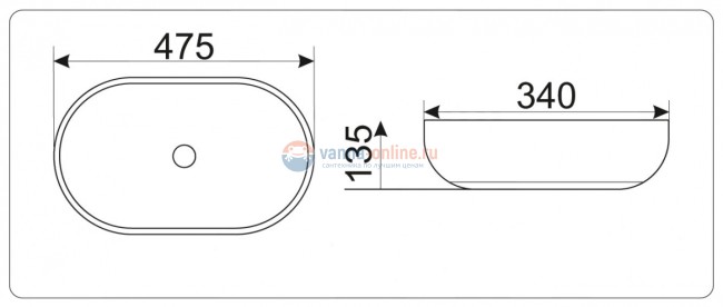 Раковина CeramaLux Серия N 9026B накладная, белый Раковина CeramaLux Серия N 9026B накладная, белый