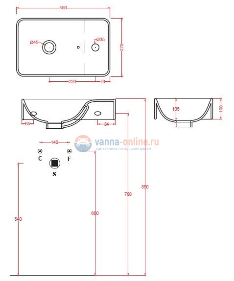 Раковина ArtCeram Lavamani Savon LML003 01; 00, подвесная, цвет - белый, 45 х 27,5 х 10,5 см