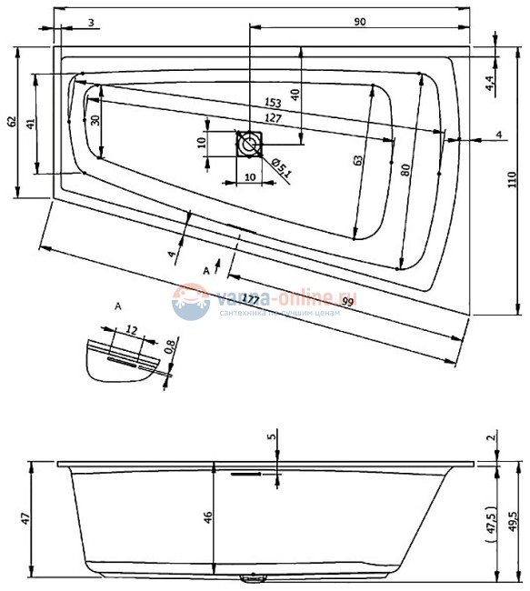 Акриловая ванна Riho Still Smart R, 170x110 см Акриловая ванна Riho Still Smart R, 170x110 см