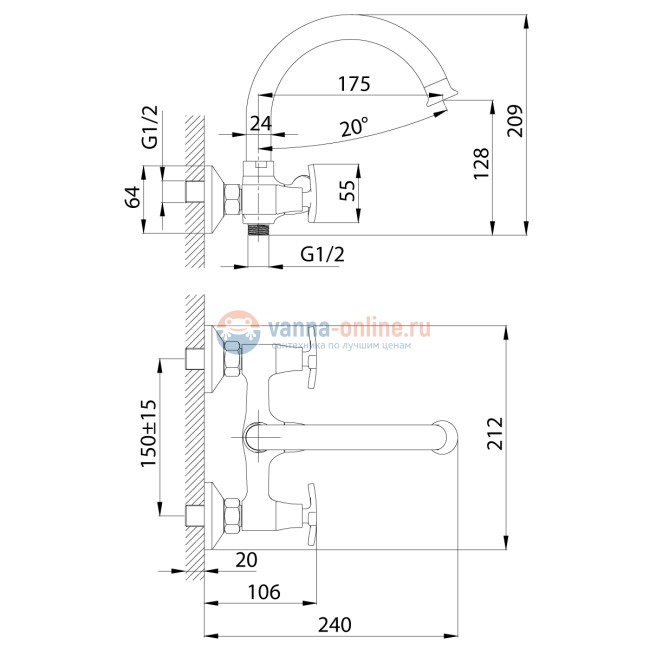 Смеситель для ванны и душа Rossinka RS40-83 с душевым гарнитуром