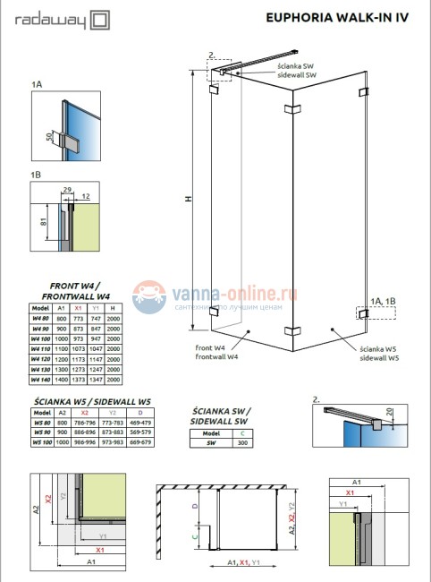 Душевое ограждение Radaway Euphoria Walk-In IV 1100 x 1000, стекло прозрачное