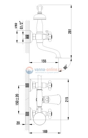 Смеситель Lemark Vintage LM2812B для ванны Смеситель Lemark Vintage LM2812B для ванны