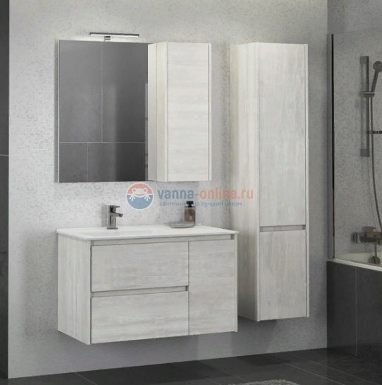 Зеркальный шкаф Comforty Бремен 90 дуб белый, правый