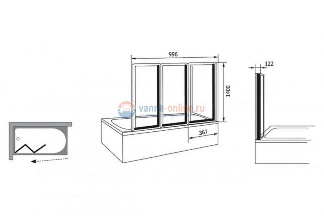 Шторка на ванну Ravak VS3 100 Rain, 795P0U0041, профиль сатин
