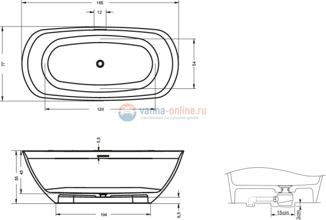 Ванна из искусственного камня Riho Bilo 165x77 см BS6500500000000, белая Ванна из искусственного камня Riho Bilo 165x77 см BS6500500000000, белая