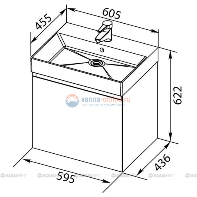 Тумба с раковиной Aquanet Нью-Йорк 60 00203945, цвет орех