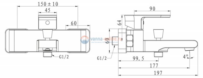 Смеситель для ванны и душа BelBagno Terra TER-VASM-CRM Смеситель для ванны и душа BelBagno Terra TER-VASM-CRM