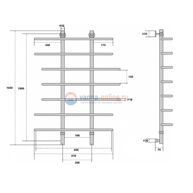 Полотенцесушитель водяной Energy Aero 1000x600, ширина 60 см, высота 103 см