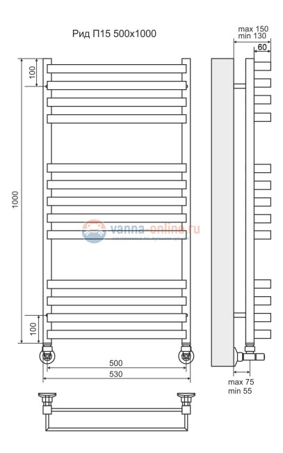 Водяной полотенцесушитель TERMINUS Рид П16 500х1200