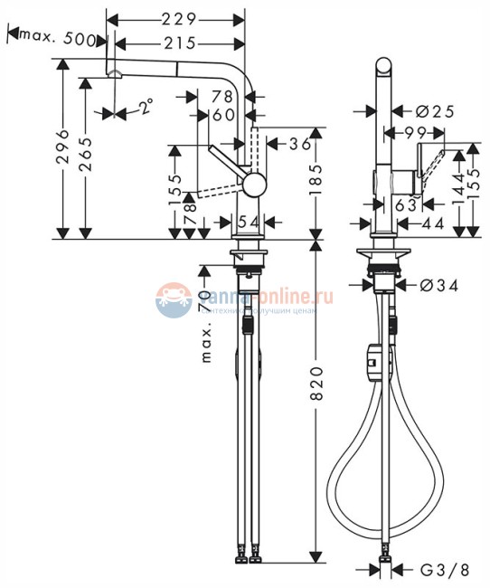 Кухонный смеситель Hansgrohe Talis M54, 72808800, с вытяжным изливом, под сталь