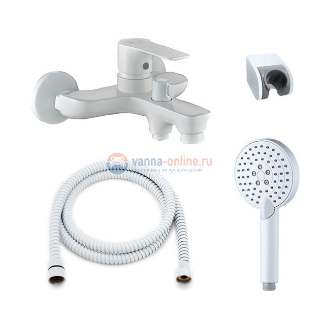 Смеситель Orange Aristo M19-300W для ванны с душевым гарнитуром, белый Смеситель Orange Aristo M19-300W для ванны с душевым гарнитуром, белый